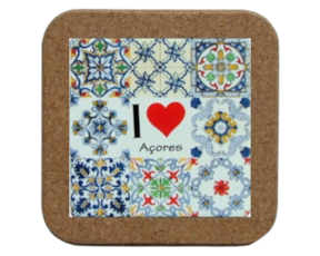 Azulejo decorado 10x10 cm com base de cortiça multi-padrão I love Açores